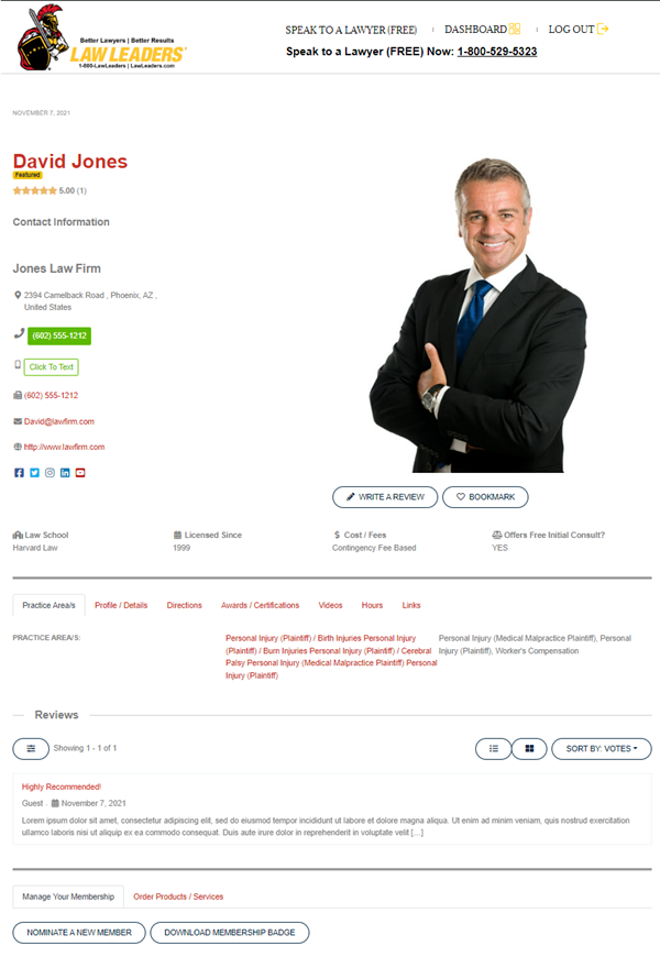 Attorney Member Profile Overview