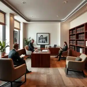 Boutique Law Firm - attorneys gathered with a client in their boutique law office