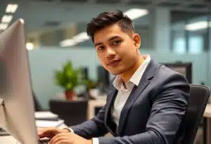 Outsourcing Legal Services - Filipino Man Working At His Desk