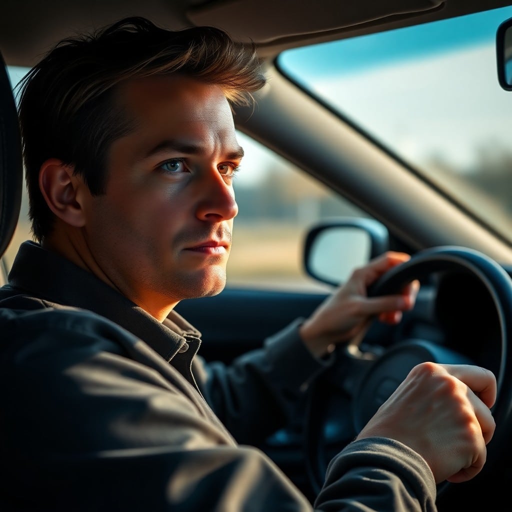 Top 15 Ways to Avoid an Accident While Driving - Alert Man Behind the Wheel Ready to Handle any Emergency